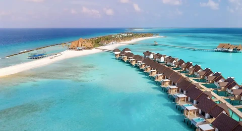 Meyyafushi Maldives · Original-Luftansicht der Insel und Lagune