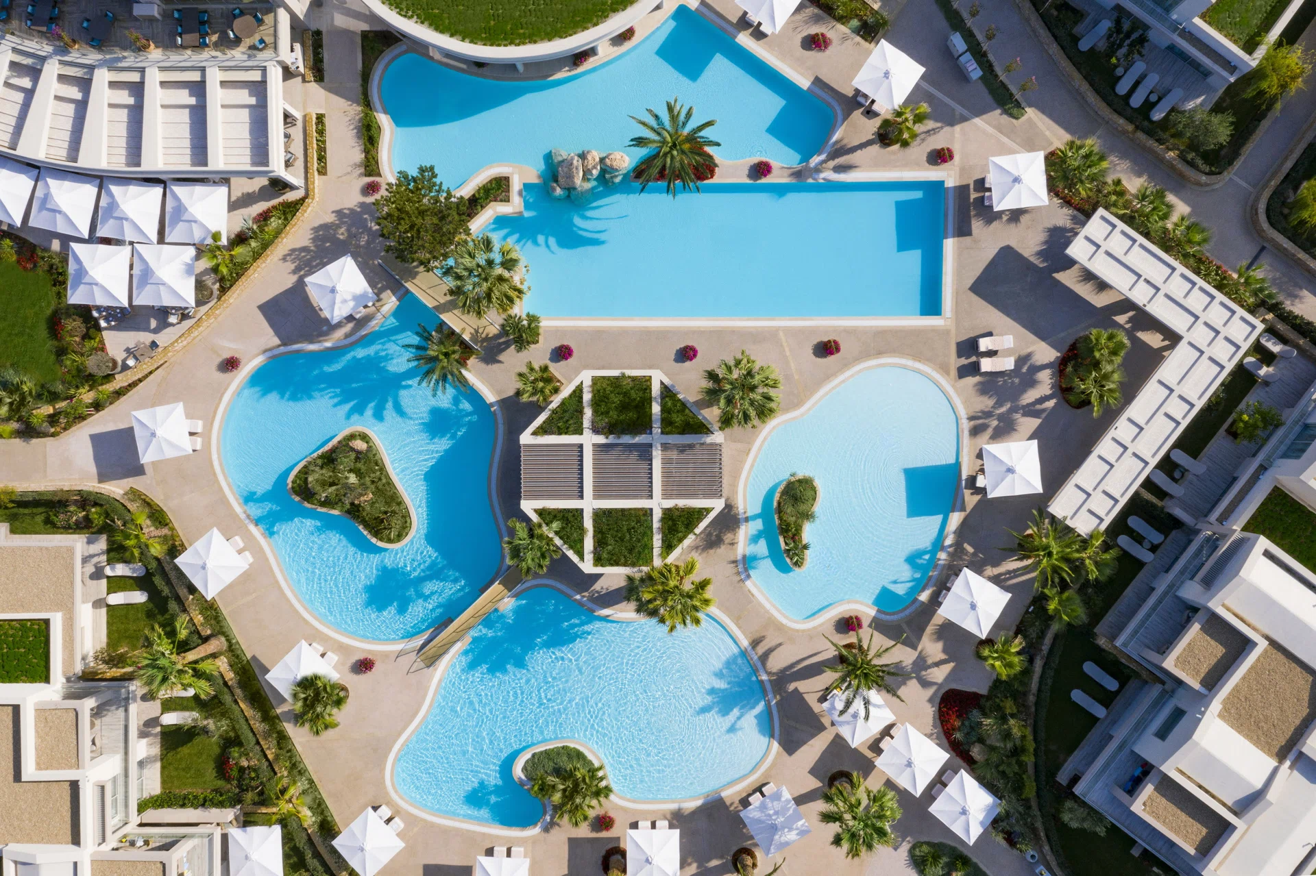 Porto Sani · Luftaufnahme des Resort rund um das Porto Sani