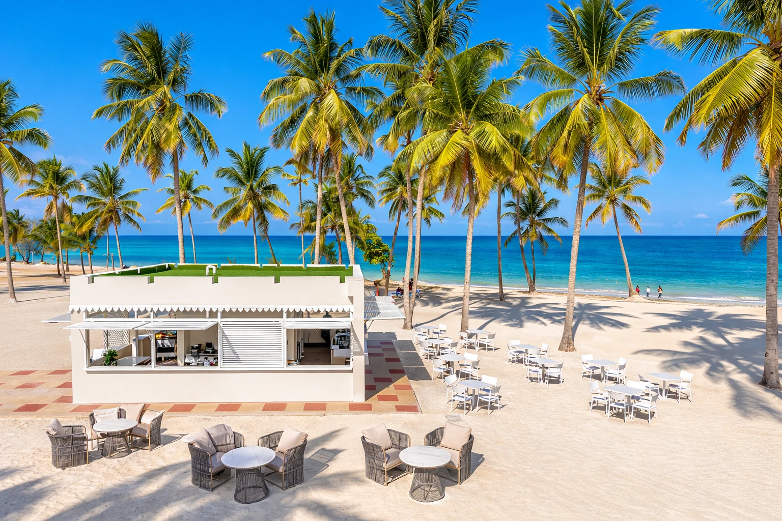 Diamonds Bijoux · Erhöhte Ansicht der Beach Bar am Strand