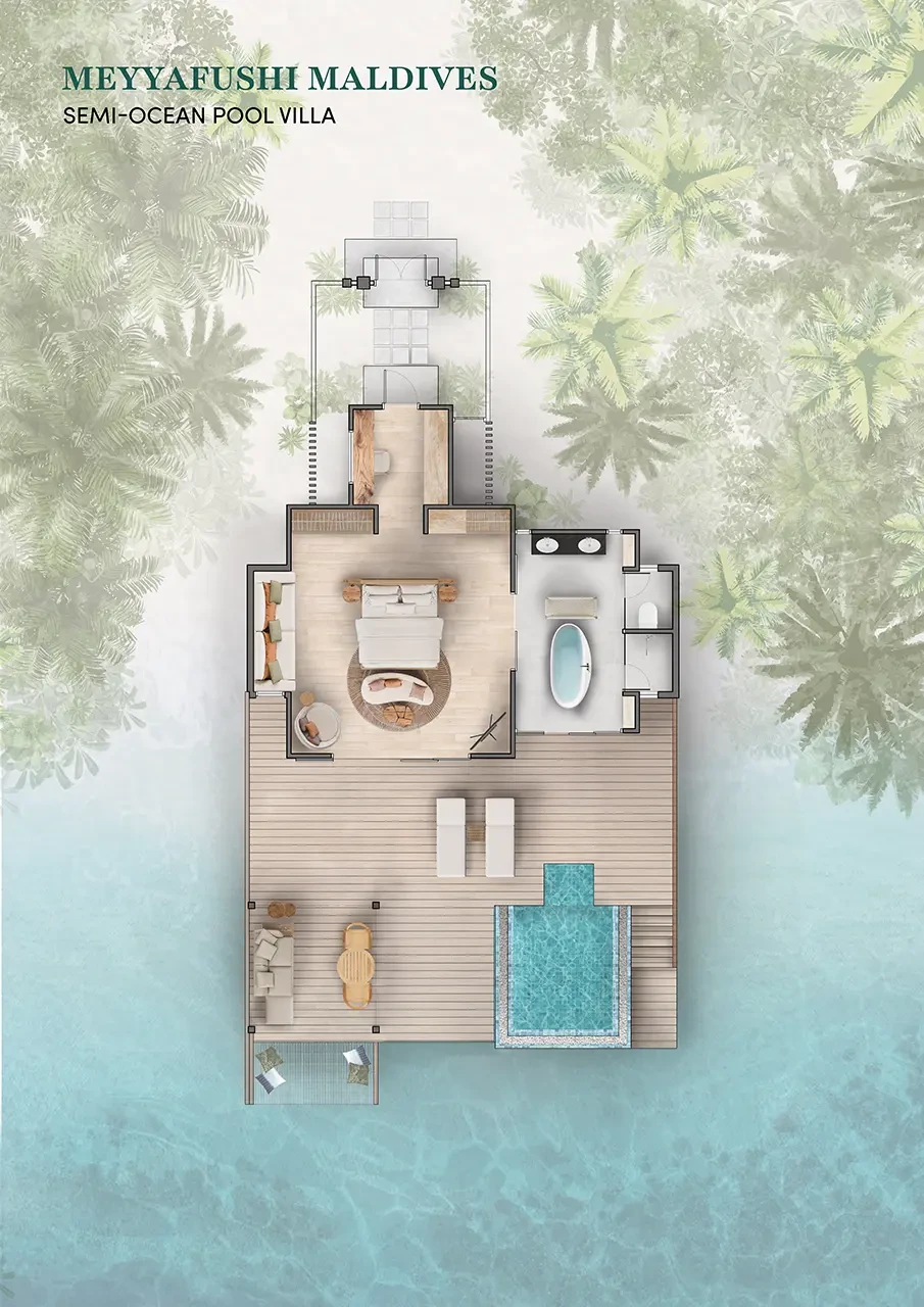 Meyyafushi Maldives · Semi-Ocean Pool Villa – Grundriss