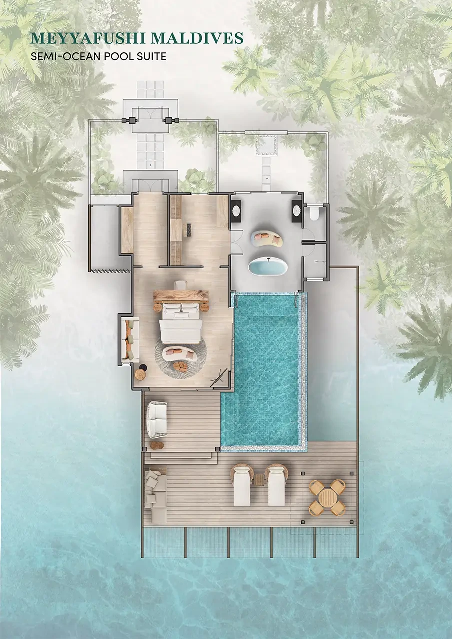Meyyafushi Maldives · Semi-Ocean Pool Suite – Grundriss