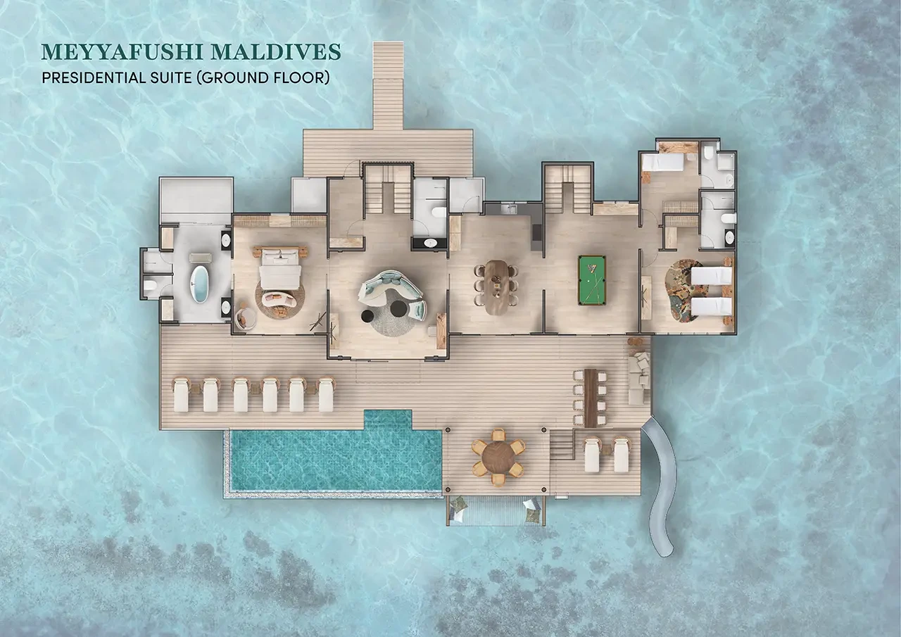 Meyyafushi Maldives · Meyya Residence – 4 bedroom Presidential Suite – Grundriss