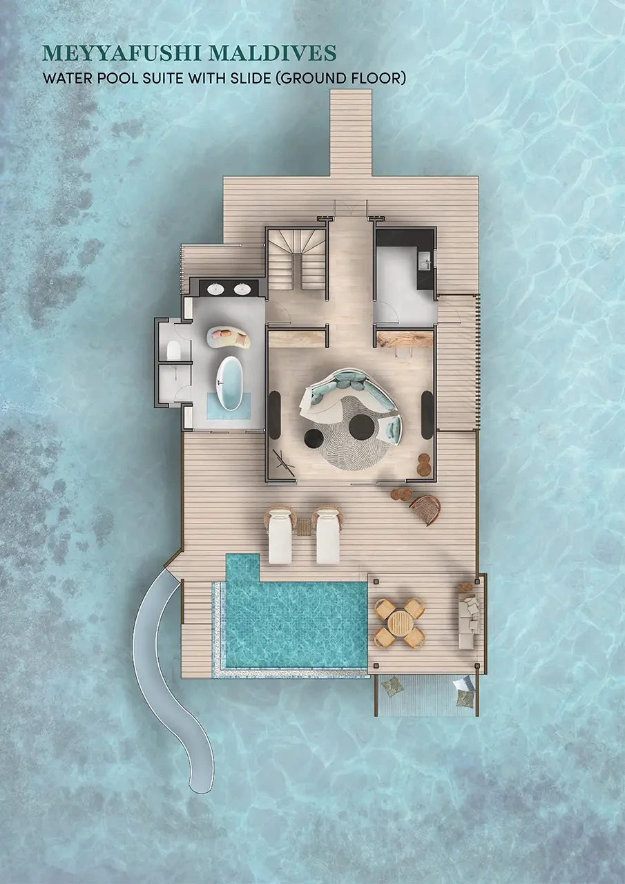 Meyyafushi Maldives · Water Pool Suite with Slide – Grundriss