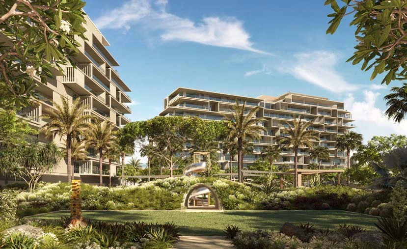 Offizielle Visualisierung: Garten- und Wasserflächen im Resort